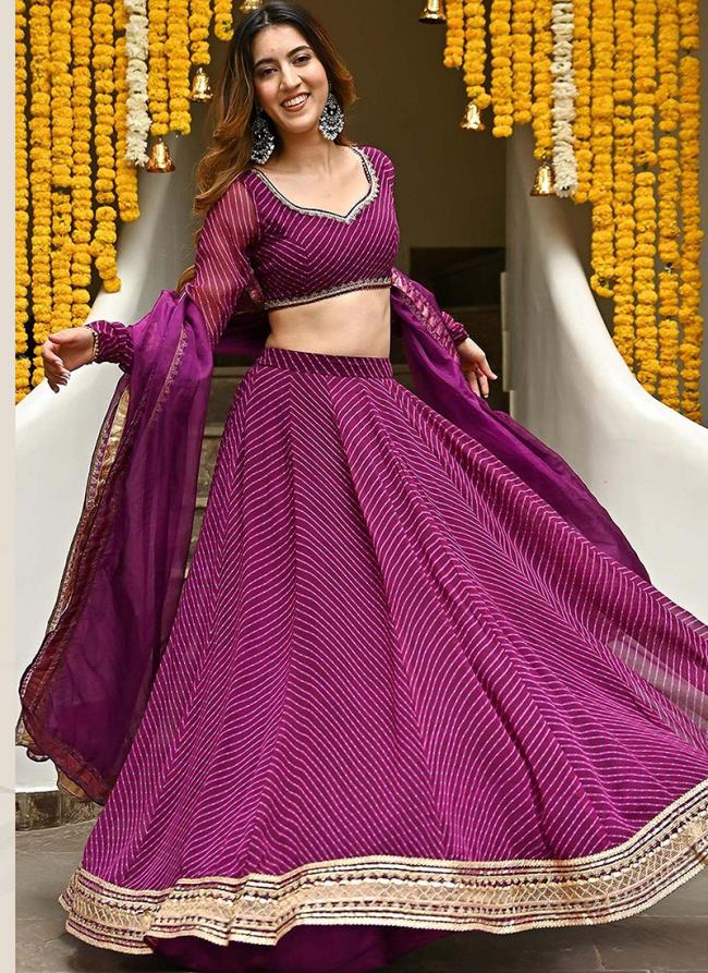 Georgette Purple Party Wear Leheriya Print Lehenga Choli